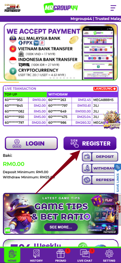 Step 1 - Register at MRGROUP44 Casino - Part 1