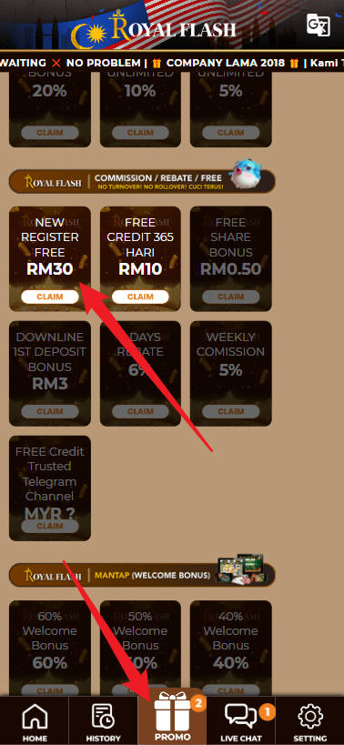 Step 3 - Register at RoyalFlash22 Casino - Free Credit Slot - Part 1
