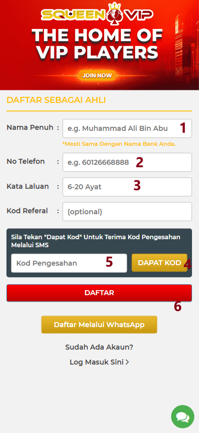 Step 1 - Register at SqueenVIP Casino - Part 2