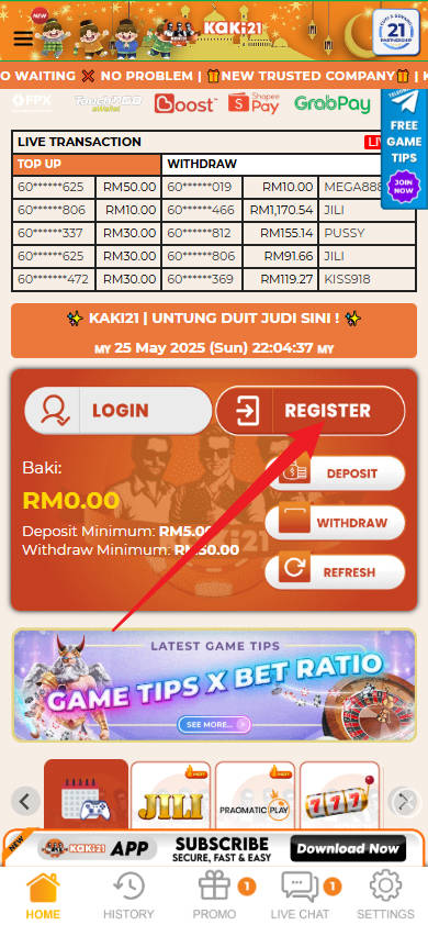 Step 1 - Register at Kaki21 Casino - Part 1