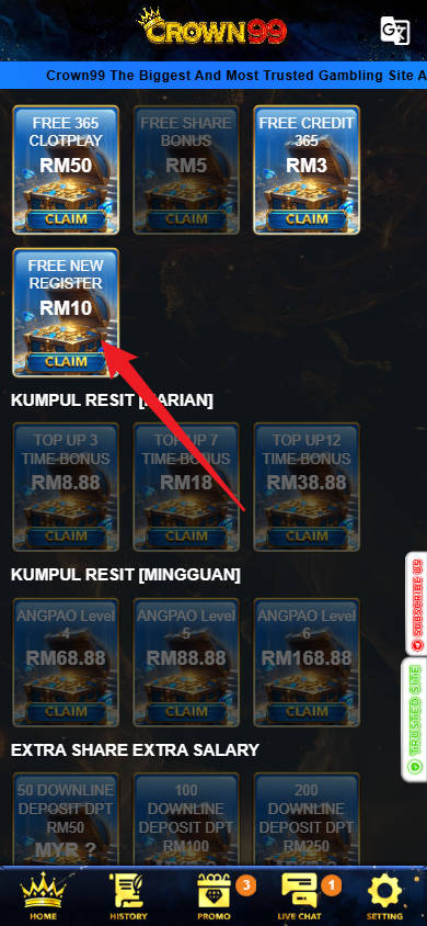 Step 3 - Register at Crown99 Casino - Free Credit Slot - Part 1