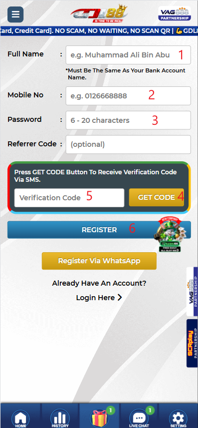 Step 1 - Register at GDL88 Casino - Part 2