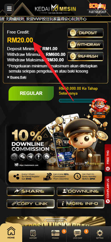 Step 4 - Register at KedaiMesin Casino - Free Credit Slot - Part 1