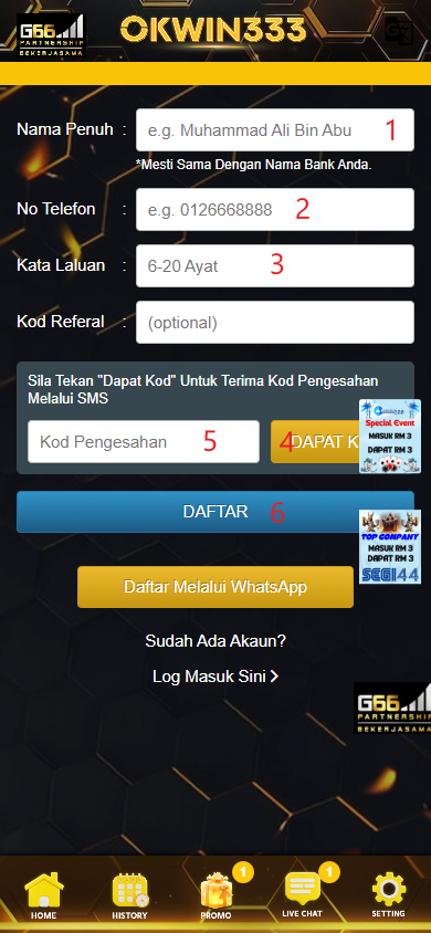Step 1 - Register at OKWIN333 Casino - Free Credit 365 - Part 2
