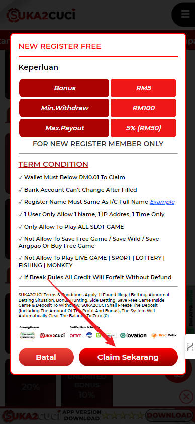 Step 3 - Register at SUKA2CUCI Casino - Free Credit Slot - Part 2