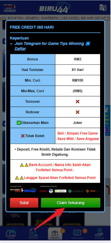 Step 3 - Register at Biru44 Casino - Free Credit 365 - Part 2