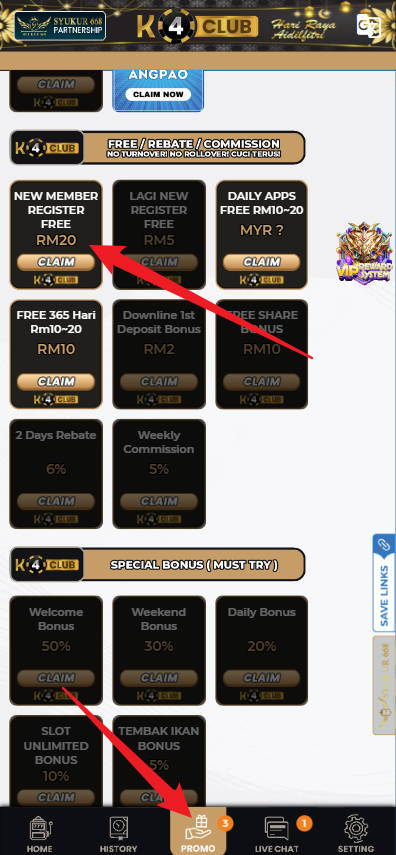 Step 3 - Register at K4CLUB Casino - Free Credit Slot - Part 1