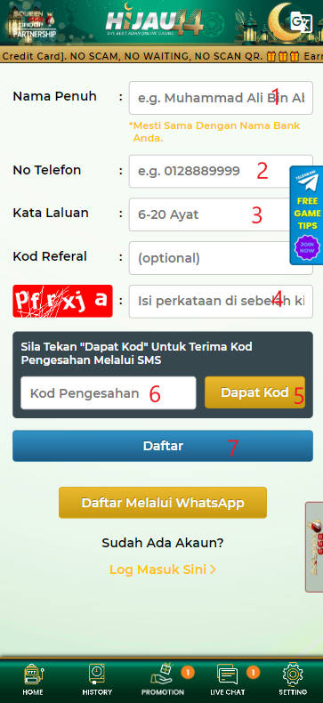 Step 1 - Register at Hijau44 Casino - Part 2