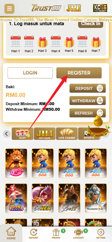 Step 1 - Register at Trust88 Casino - Part 1