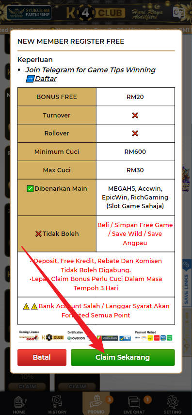 Step 3 - Register at K4CLUB Casino - Free Credit Slot - Part 2