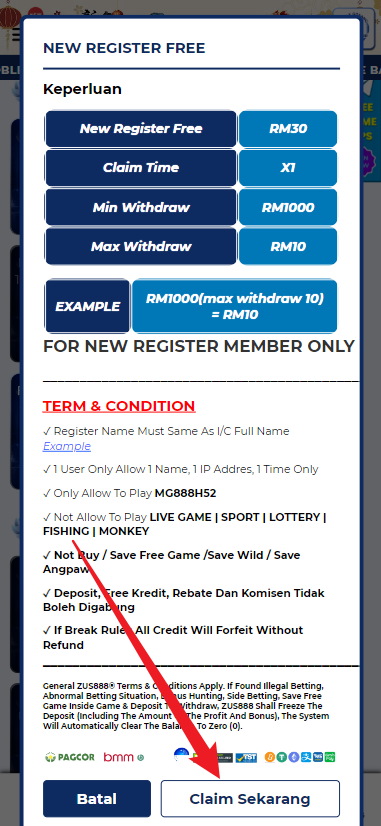 Step 3 - Register at ZUS888 - Free Credit Slot - Part 2