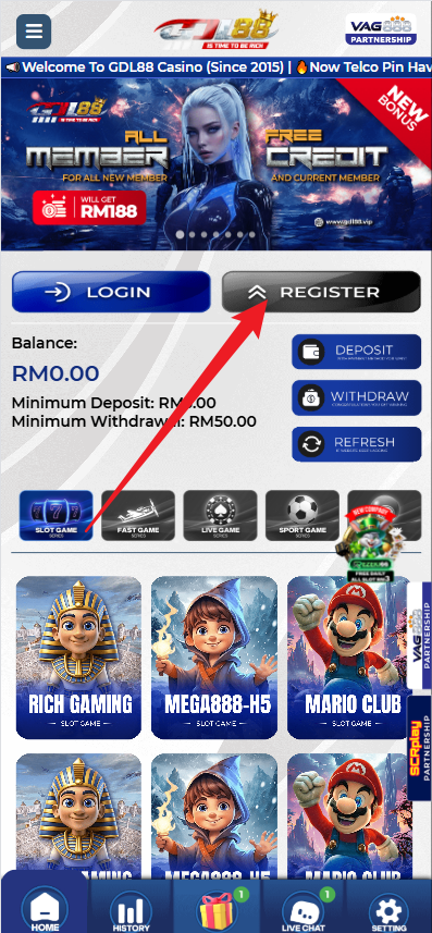 Step 1 - Register at GDL88 Casino - Part 1