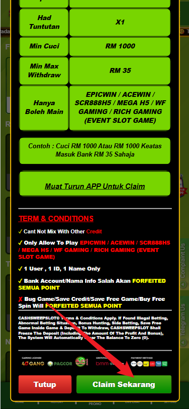 Step 3 - Register at CashSweep Casino - Free Credit Slot - Part 2