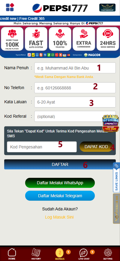 Step 1 - Register at Pepsi777 Casino - Part 2