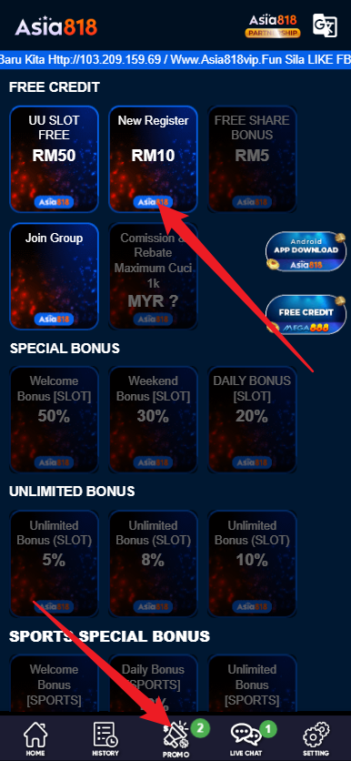 Step 3 - Register at Asia818 Casino - Free Credit Slot - Part 1