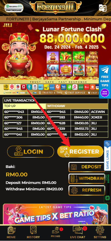Step 1 - Register at Fortune111 - Free Credit Slot - Part 1