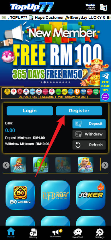 Step 1 - Register at Topup77 Casino - Part 1