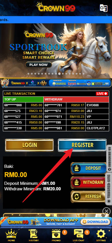 Step 1 - Register at Crown99 Casino - Part 1