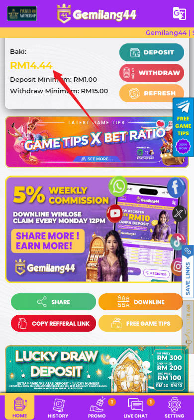 Step 4 - Register at GEMILANG44 Casino - Free Credit 365 - Part 1