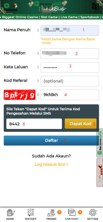 Step 1 - Register at Berjayasama Casino - Part 2