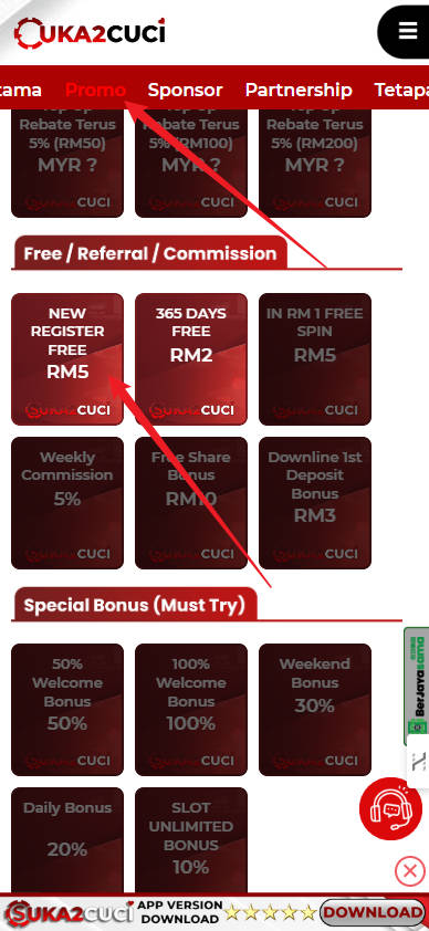 Step 3 - Register at SUKA2CUCI Casino - Free Credit Slot - Part 1