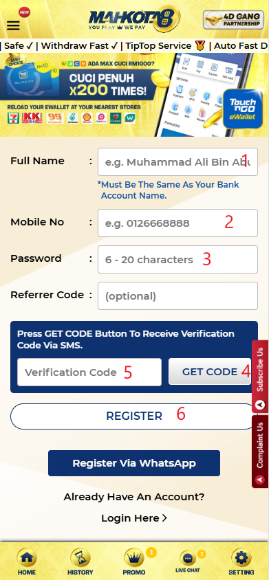 Step 1 - Register at Mahkota8 Casino - Part 2