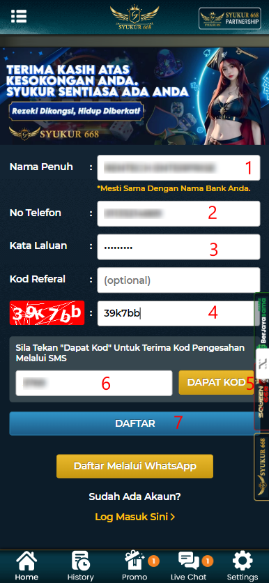 Step 1 - Register at Syukur668 Casino - Part 2