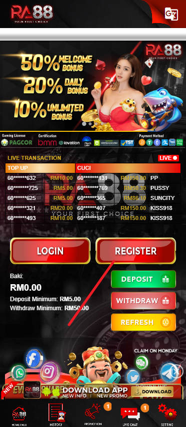 Step 1 - Register as a new member at RA88 - Part 1
