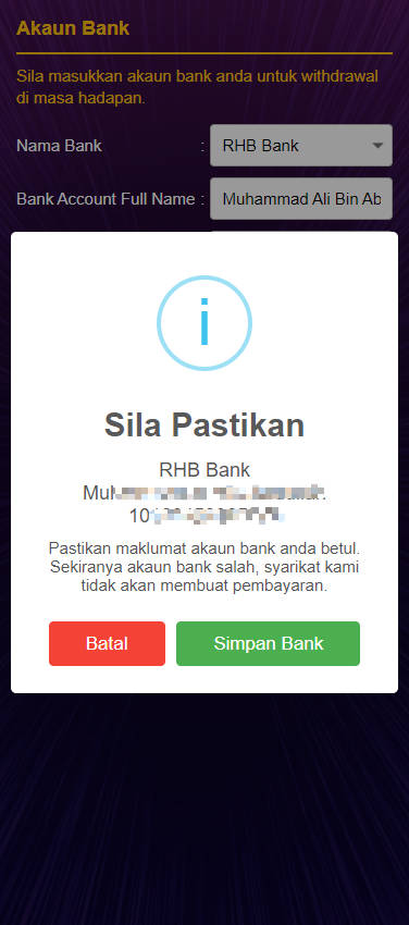 Step 2 - Add bank account on No1Asia Casino (Part 2)