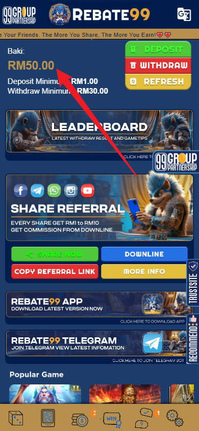 Step 4 - Register at Rebate99 Casino - Free Credit Slot - Part 1