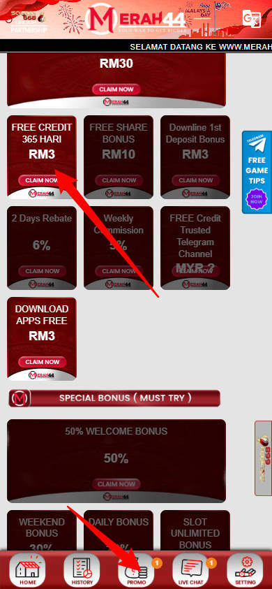 Step 3 - Register at Merah44 Casino - Free Credit 365 - Part 1