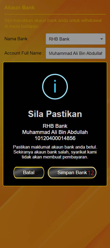 Step 2 - Add bank account on Mesin Kuda Online 888 Casino (Part 2)