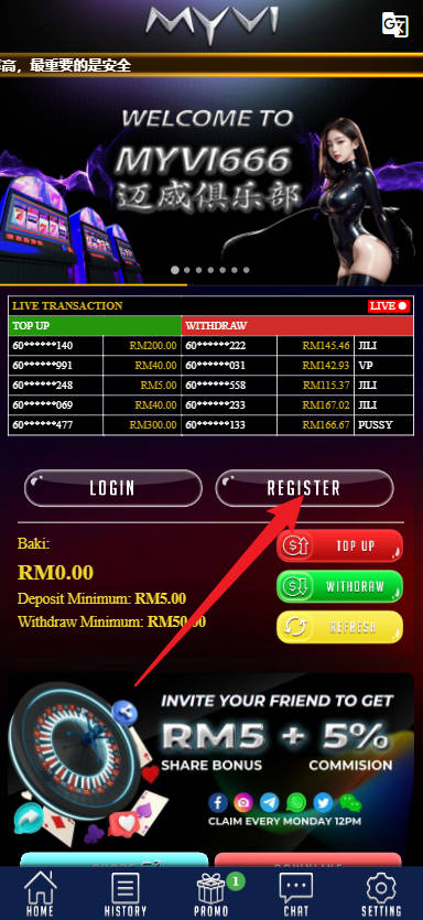 Step 1 - Register at MYVI666 Free Credit 365 RM10 - Part 1