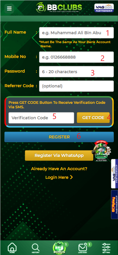 Step 1 - Register at BBCLUBS Casino - Part 2