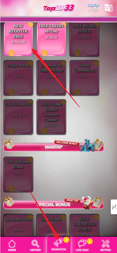 Step 3 - Register at Topup33 Casino - Free Credit Slot - Part 1