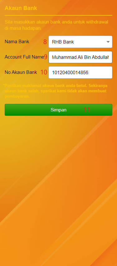 Step 2 - Add bank account on Mesin Kuda Online 888 Casino (Part 1)