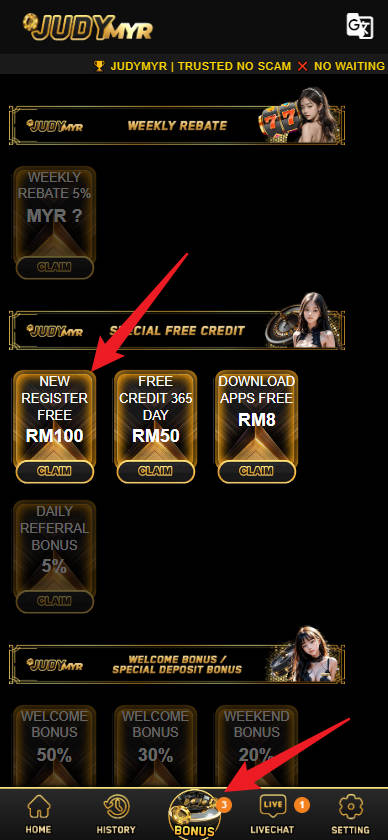 Step 3 - Register at JUDYMYR Casino - Free Credit Slot - Part 1