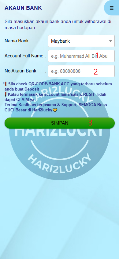 Step 2 - Register at Hari2Lucky Casino - Free Credit Slot - Part 1