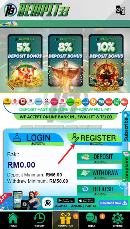 Step 1 - Register at Rempit33 Casino - Part 1