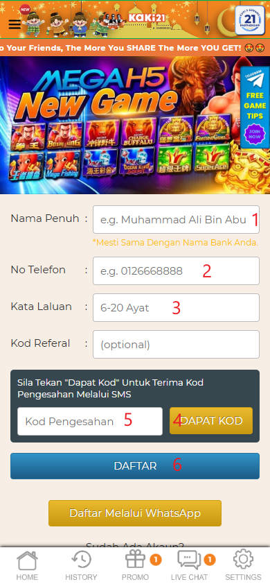 Step 1 - Register at Kaki21 Casino - Part 2