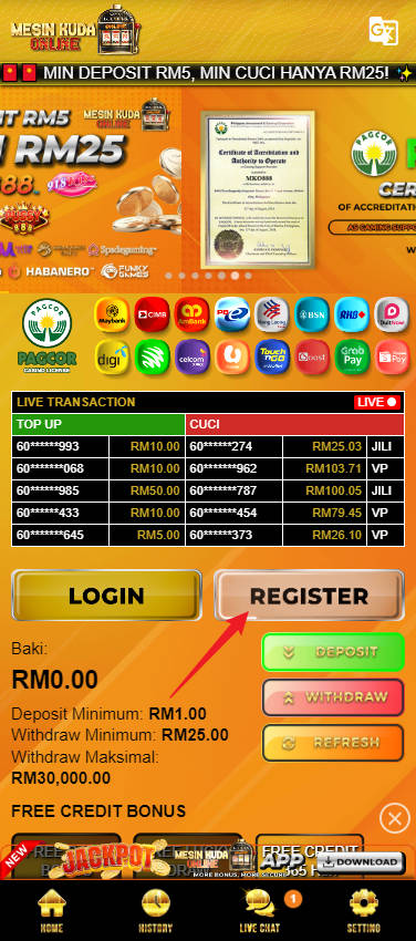 Step 1 - Register at Mesin Kuda Online 888 Casino (Part 1)