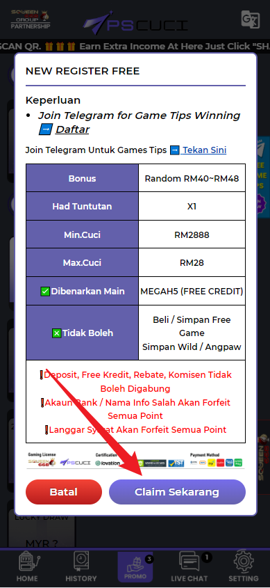 Step 3 - Register at PSCUCI Casino - Free Credit Slot - Part 2