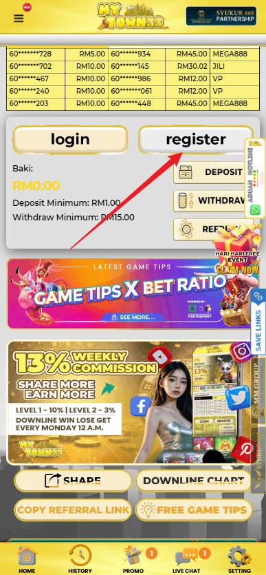 Step 1 - Register at Mytown33 Casino - Part 1