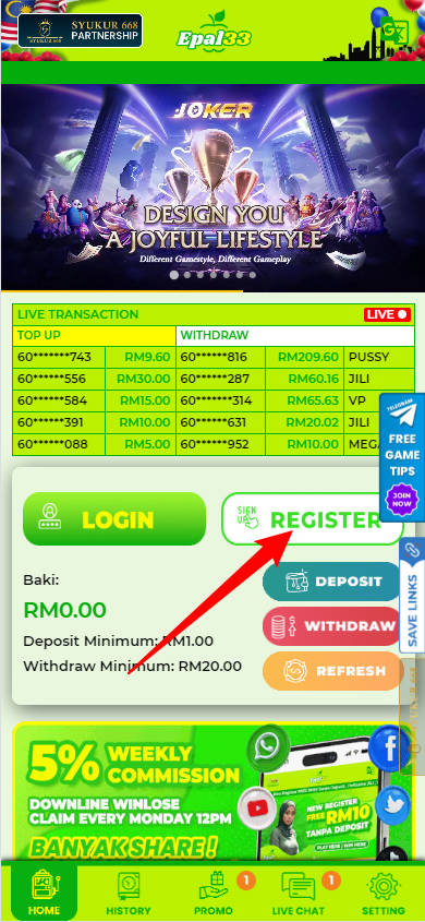 Freecreditrm - EPAL33 Free Credit Slot RM20 - Banner