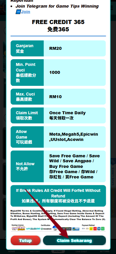 Step 3 - Register at MyJudi96 Casino - Free Credit 365 - Part 2