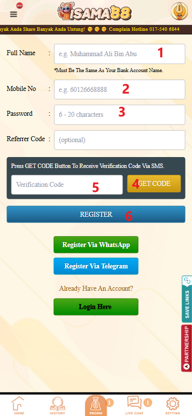 Step 1 - Register at iSama88 Casino - Part 2