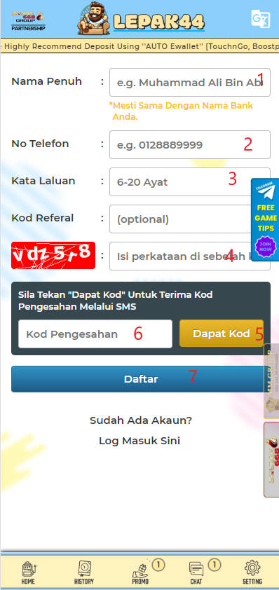 Step 1 - Register at Lepak44 Casino - Part 2