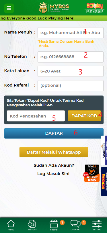 Step 1 - Register at MYBOS Casino - Part 2