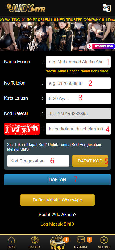Step 1 - Register at JUDYMYR Casino - Free Credit Slot - Part 2