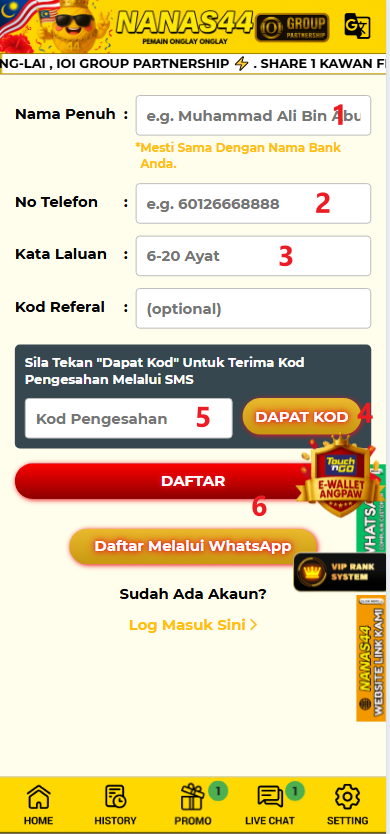 Step 1 - Register at Nanas44 Casino - Part 2